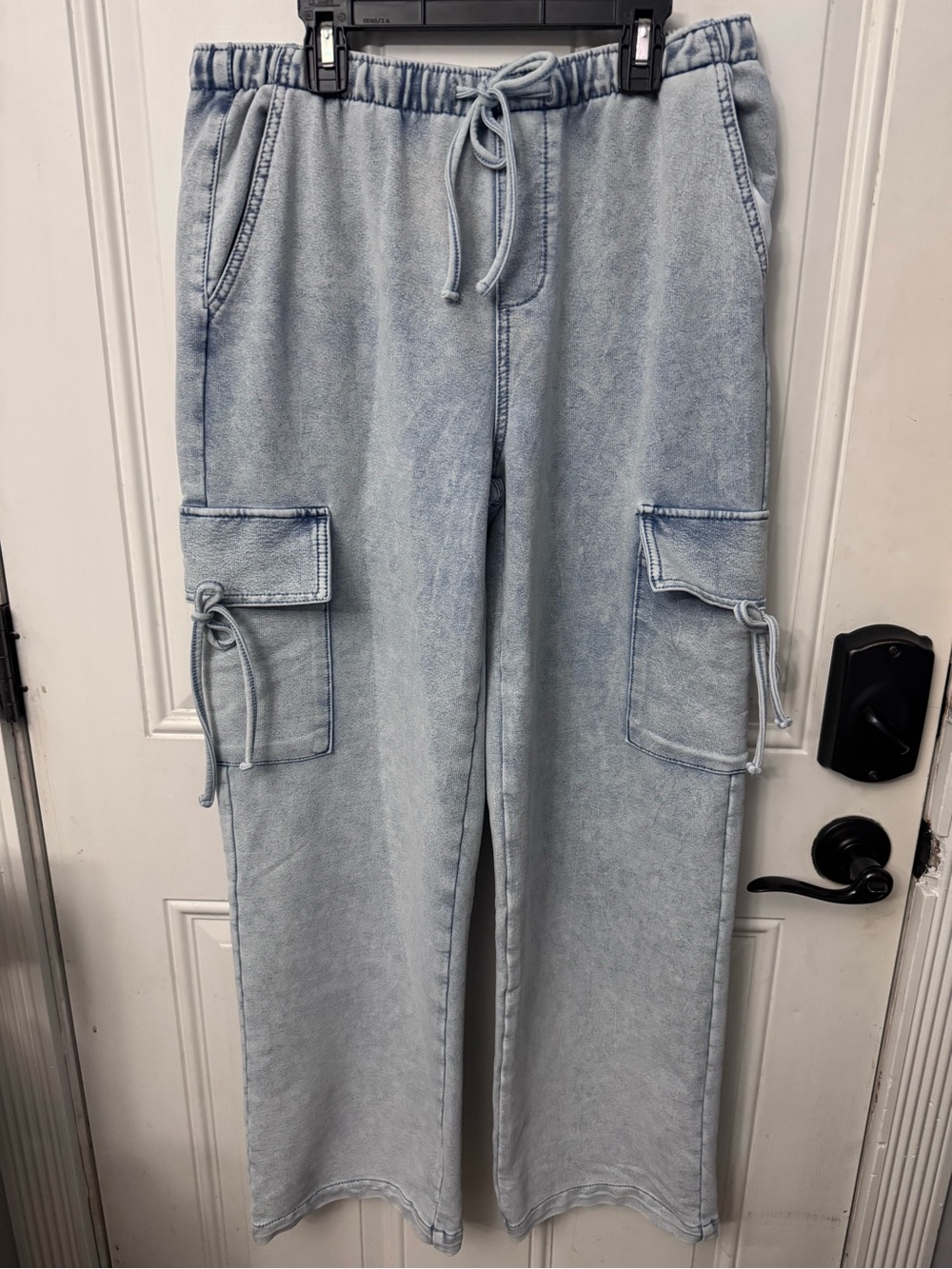 Women’s Vanilla Star Light Blue Cargo Sweatpants with Drawstring Waist Medium